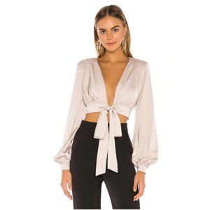BNWT Revolve x NBD Imogen Tie Front Long Sleeve Top in Champagne S